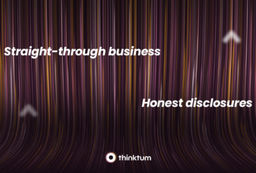 A stylized image of bright small vertical lines are shown with text over top reading: Straight-through business and Honest disclosures.